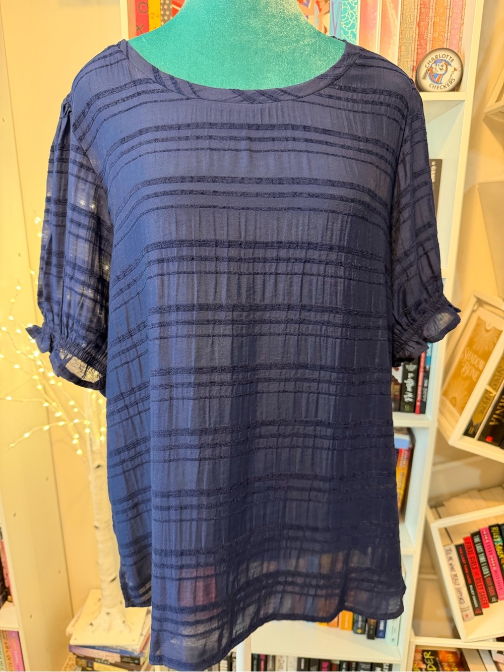 Bobeau Women's Navy Blue Short Sleeve Blouse